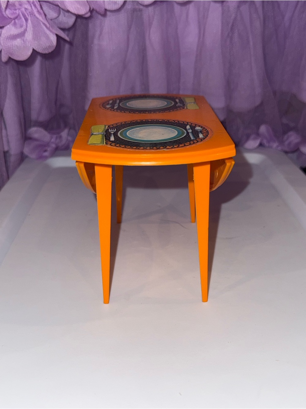 Barbie Mattel 1970’s orange foldable table with placemat stickers